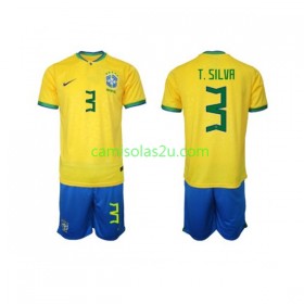 Camisolas de futebol Brasil Thiago Silva 3 Criança Equipamento Principal World Cup 2022 Manga Curta